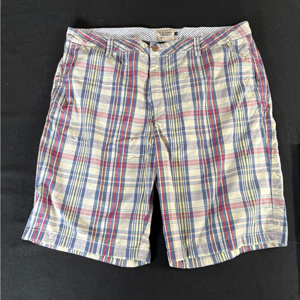 Mens Olde School Brand Plaid Cotton Shorts 10" Inseam Size 40